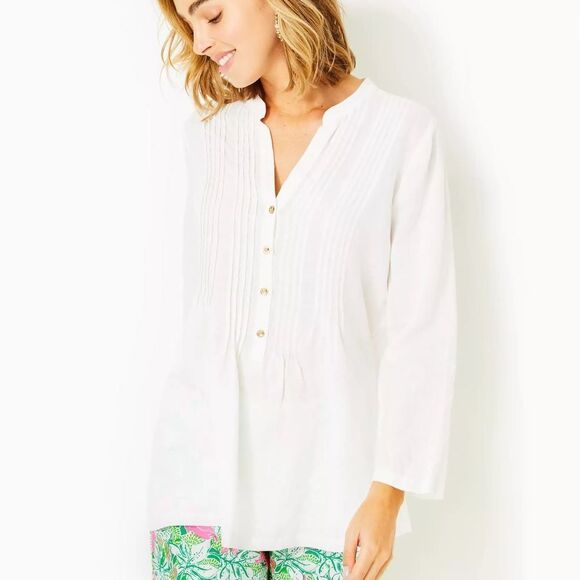 - Linen Sarasota Tunic Top in Resort White